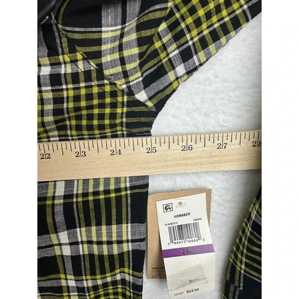 Levi's Honaker Plaid Flannel Shirt Mens 2XL Black Yellow Long Sleeve Button Up